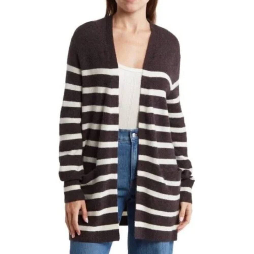 Madewell Chocolate and Cream Striped Cardigan